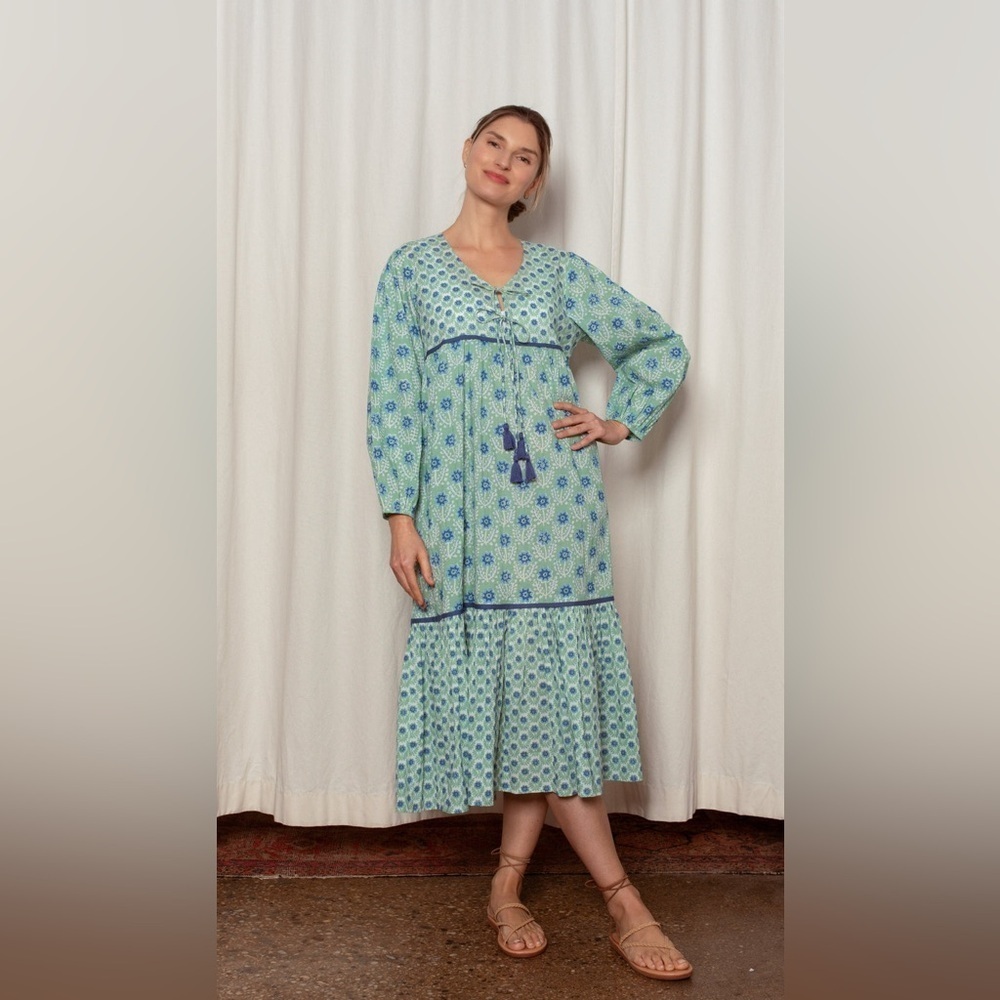 Ophelia & Indigo Evie Azalea Green & Blue Floral Dress — image 4 of 8